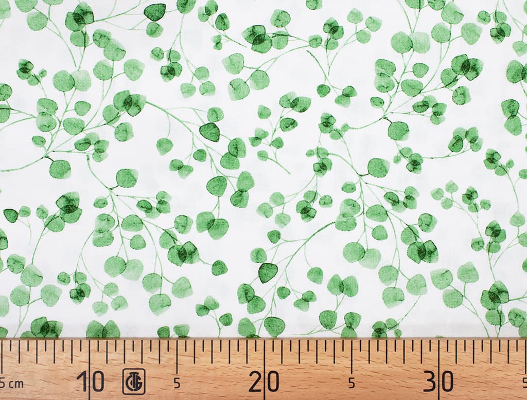 Ткань Gütermann Natural Beauty (зеленые веточки на белом)