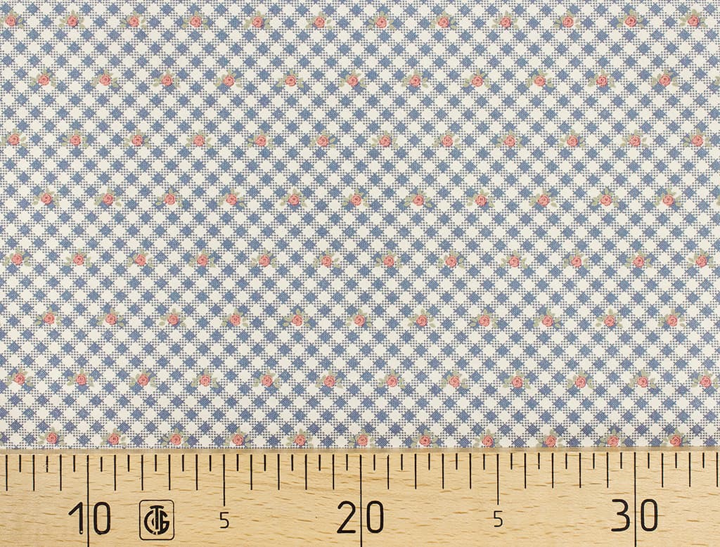 Ткань Gütermann Pemberley (розочки на клетчатом синем фоне)