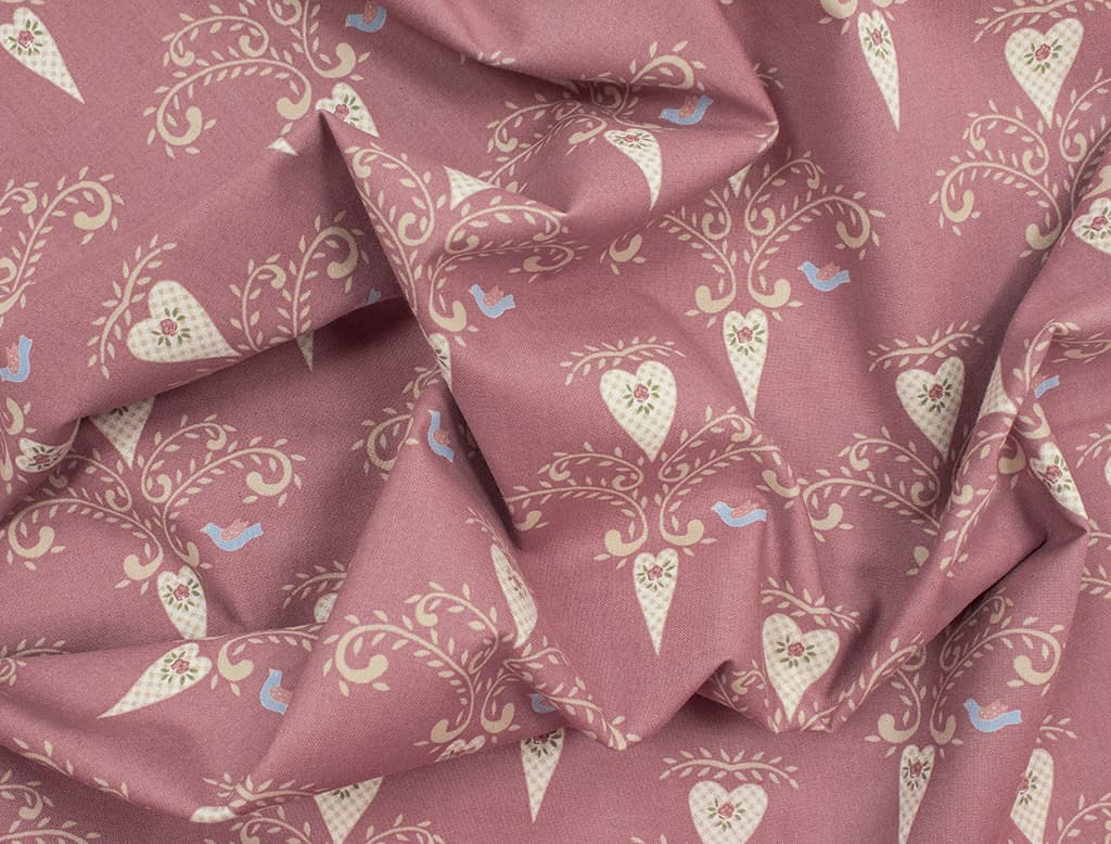 Ткань Gütermann Pemberley (орнамент с птичками на темно-розовом) - №1