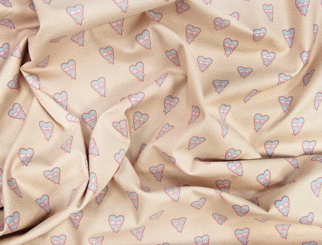 Ткань Gütermann With Love (бежевый/сердце с бантиком) - №1