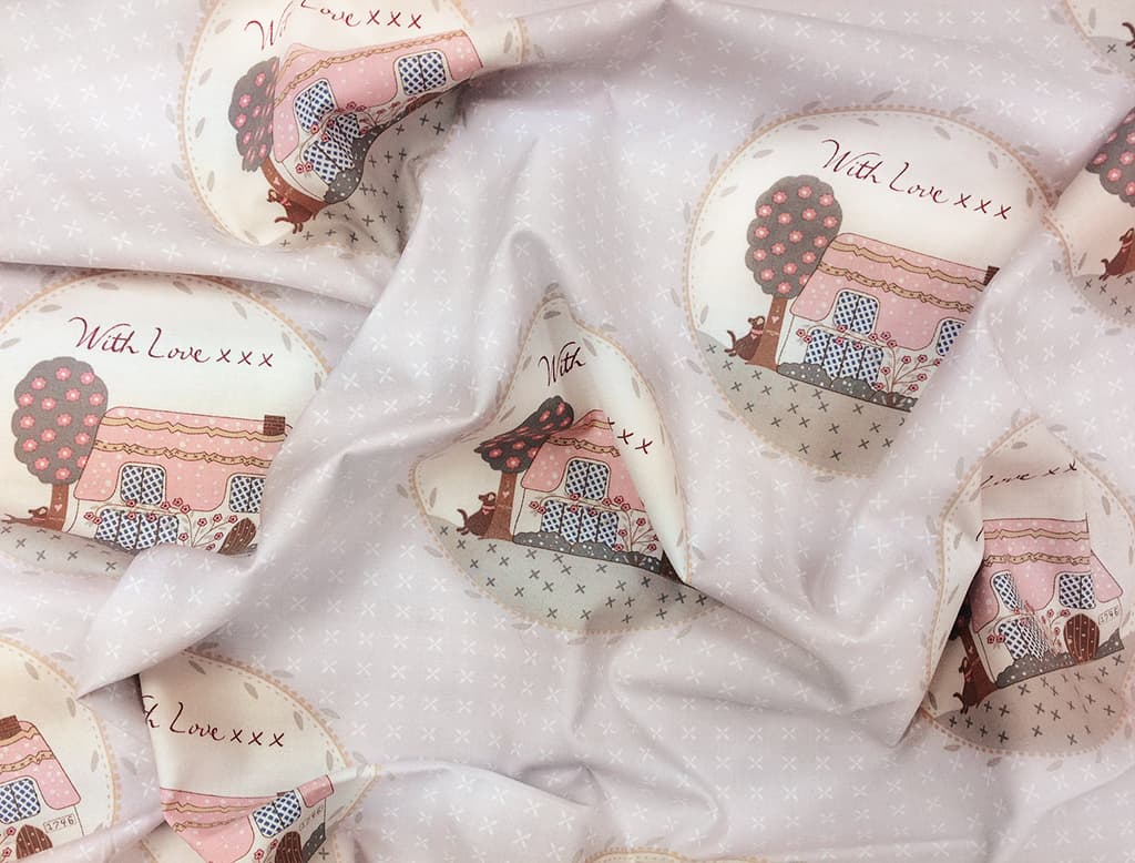 Ткань Gütermann With Love (светло-серый/домик) - №1