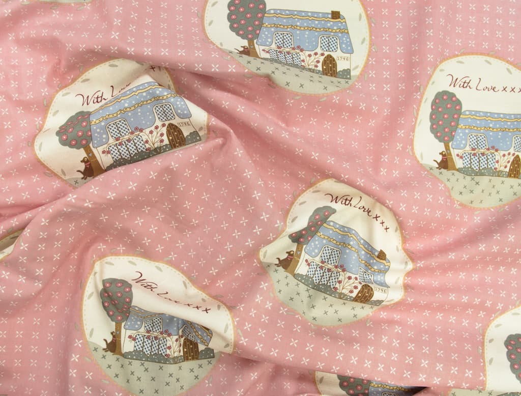 Ткань Gütermann With Love (темно-розовый/домик) - №1