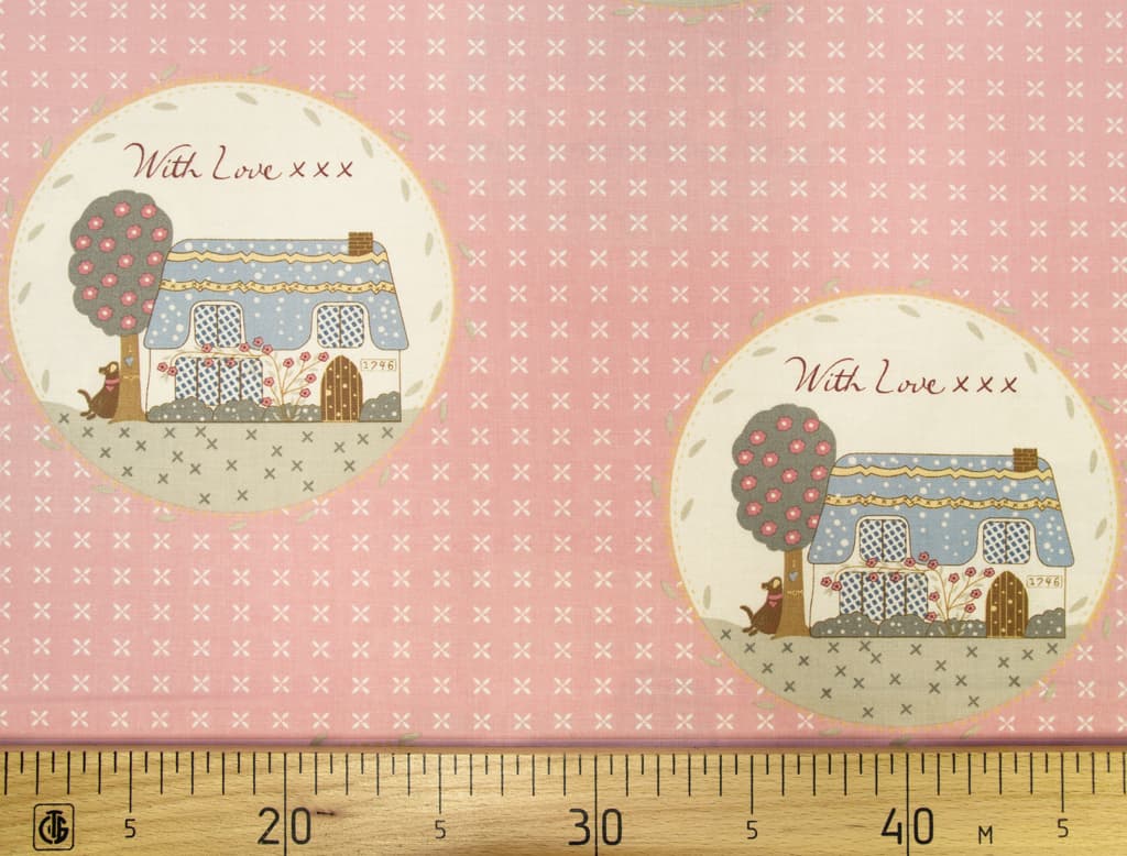 Ткань Gütermann With Love (темно-розовый/домик)