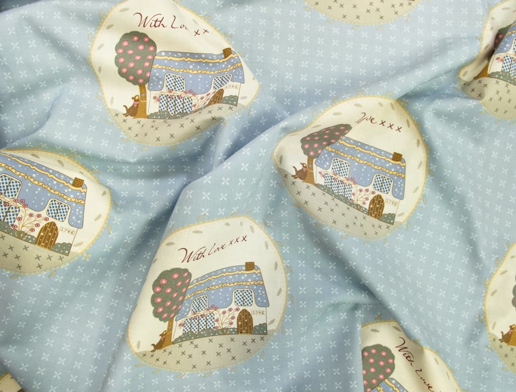 Ткань Gütermann With Love (голубой/домик) - №1