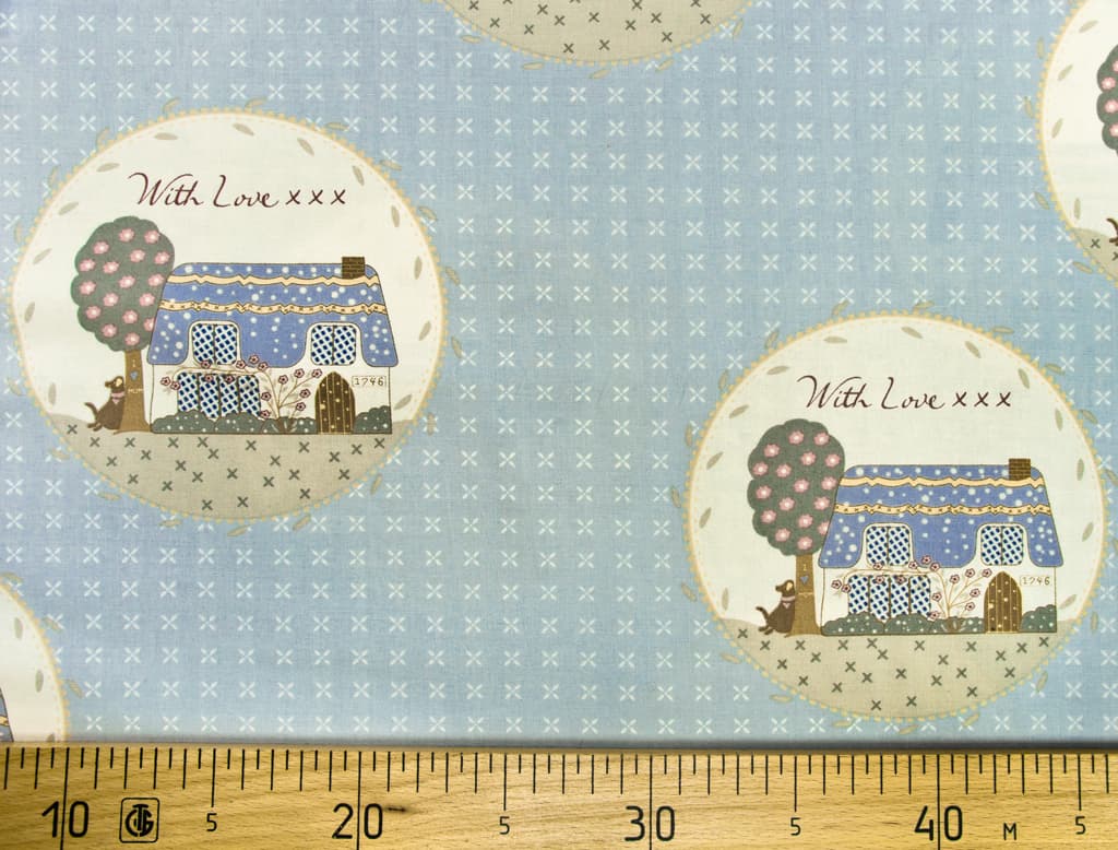 Ткань Gütermann With Love (голубой/домик)