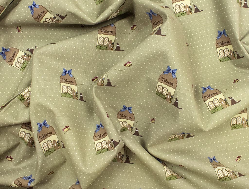 Ткань Gütermann Country Chic Cottage (домик с собакой на зеленом) - №1