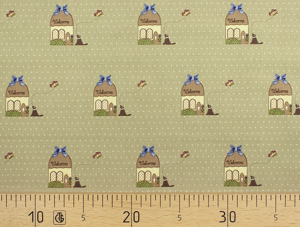 Ткань Gütermann Country Chic Cottage (домик с собакой на зеленом)