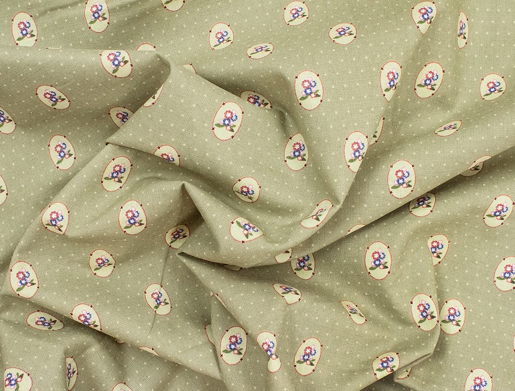 Ткань Gütermann Country Chic Cottage (цветы в рамке на зеленом) - №1