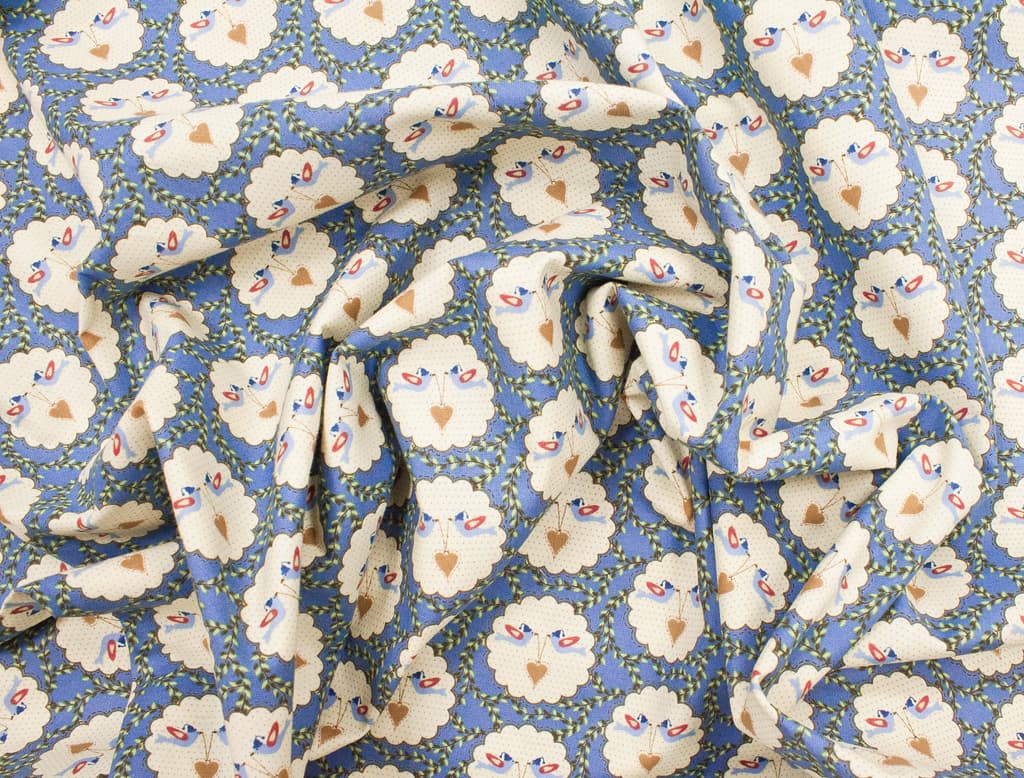 Ткань Gütermann Lizzy's Garden (птицы с сердцем на синем) - №1