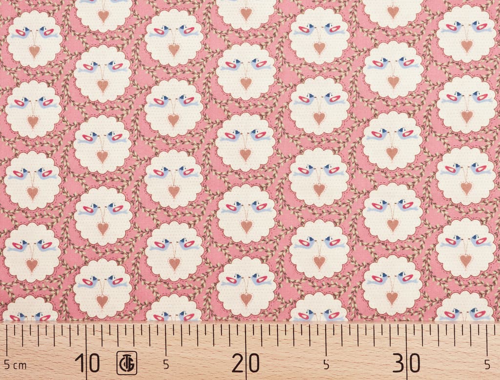 Ткань Gütermann Lizzy's Garden (птицы с сердцем на розовом)
