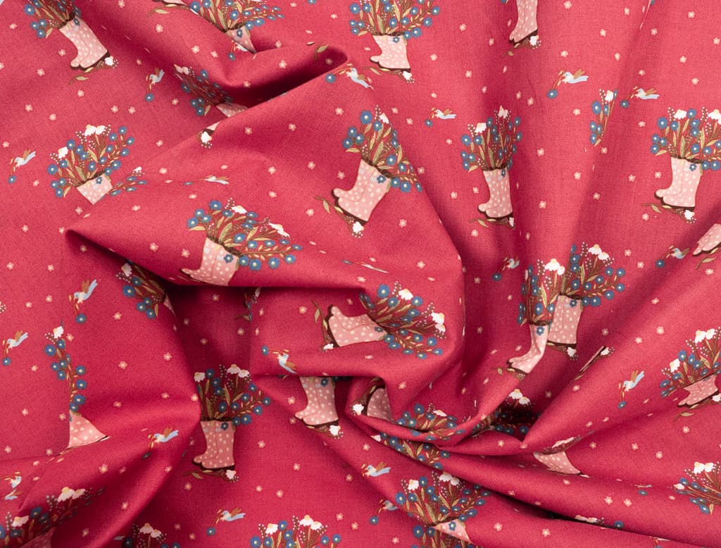 Ткань Gütermann Lizzy's Garden (сапоги с цветами на красном) - №1