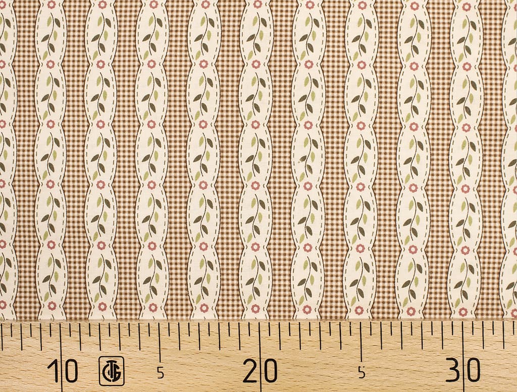 Ткань Gütermann Lizzy's Garden (коричневая мелкая клетка и цветы)