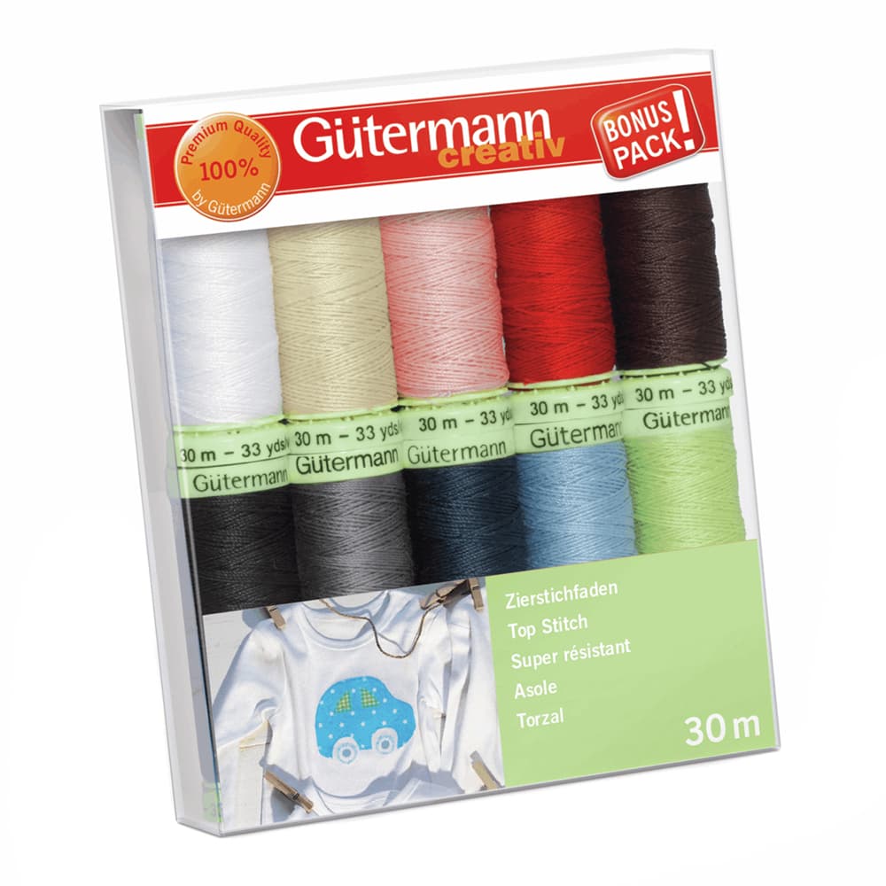 Толстые нитки. 100% полиэстер Набор ниток Gütermann Top Stitch 10 катушек по 30м