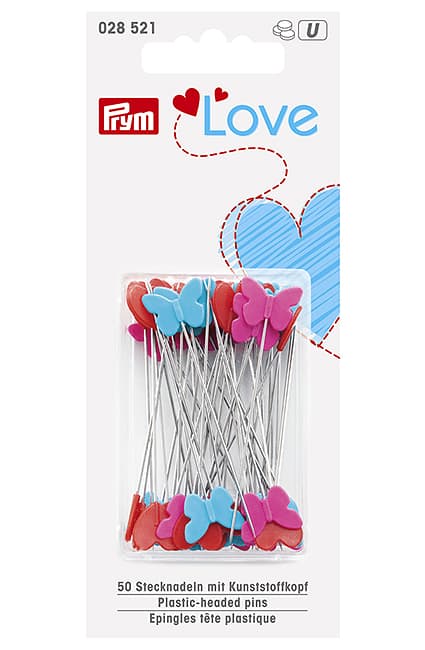 Булавки Prym Love с пластиковыми головками в виде сердечек и бабочек, 50х0,6мм 50 шт undefined