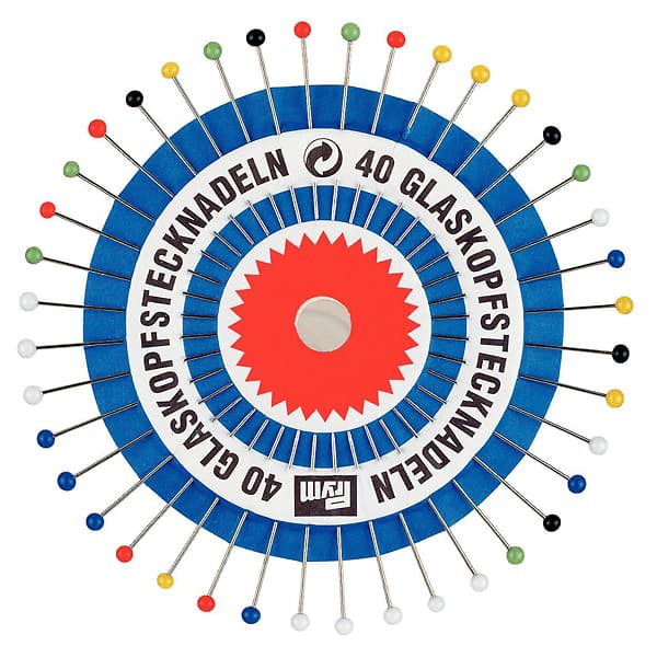 Булавки термостойкие с разноцветными стеклянными головками 30х0,6мм в розетке 40шт