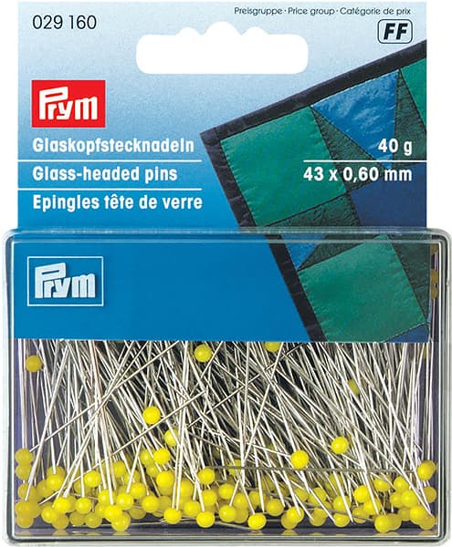 Булавки термостойкие с желтыми стеклянными головками 43х0,6мм в коробке 40г