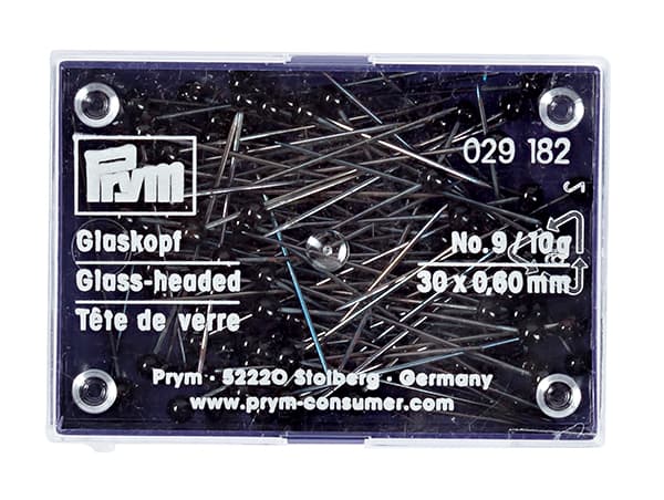 Булавки термостойкие с черными стеклянными головками 30х0,6мм в коробке 10г