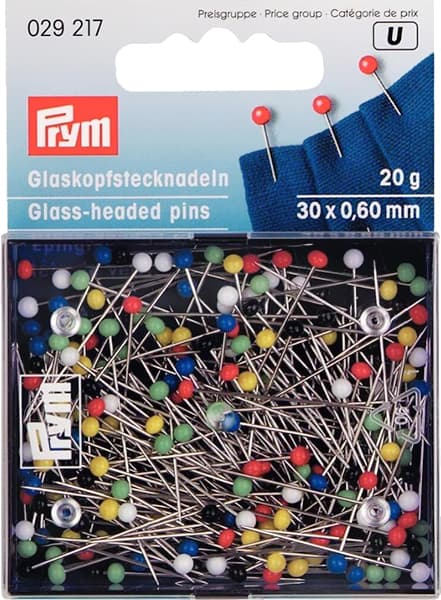 Булавки термостойкие с разноцветными стеклянными головками 30х0,6мм в коробке 20г
