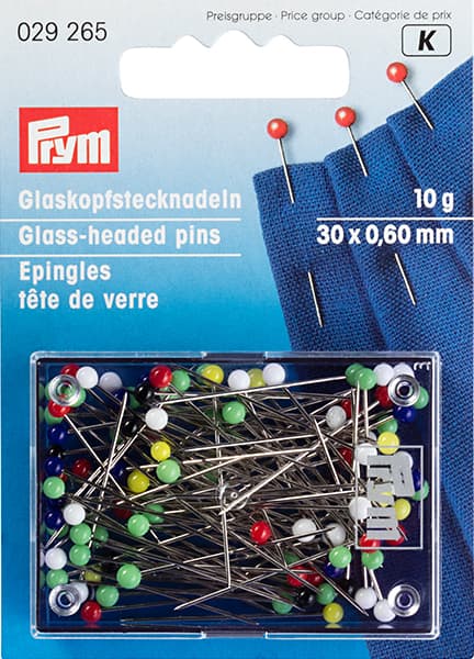 Булавки термостойкие с разноцветными стеклянными головками 30х0,6мм в коробке 10г