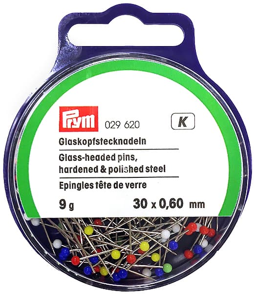 Булавки термостойкие с разноцветными стеклянными головками 30х0,6мм в банке 9г