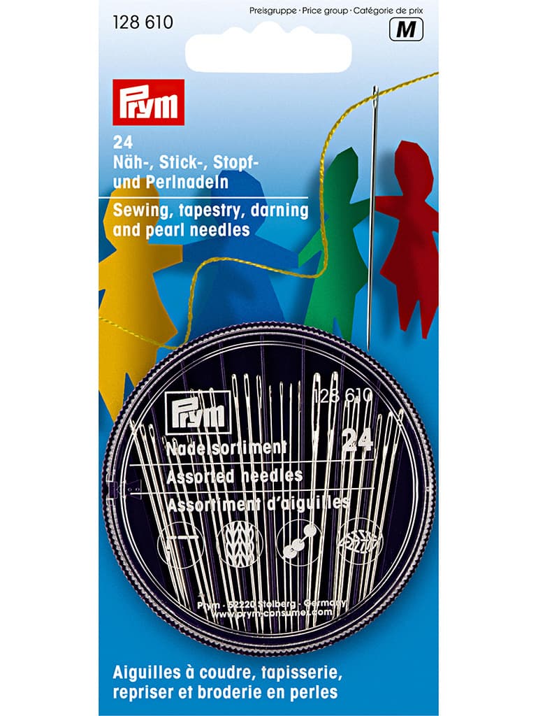 Набор игл для шитья, вышивания, штопки и бисероплетения 24шт в баночке