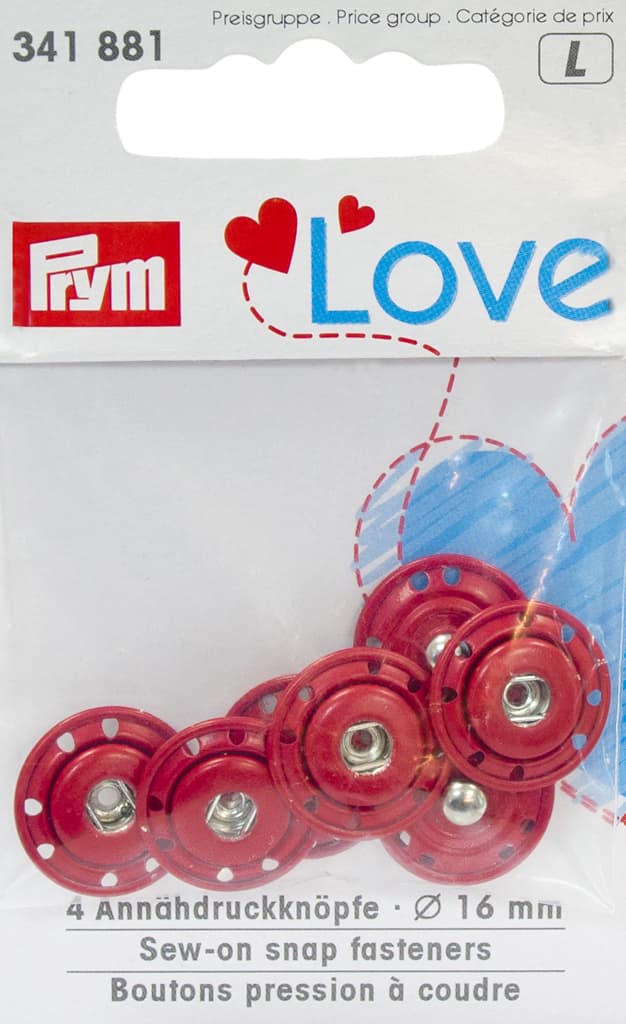 Пришивные кнопки Prym Love красные 16мм (4 шт)