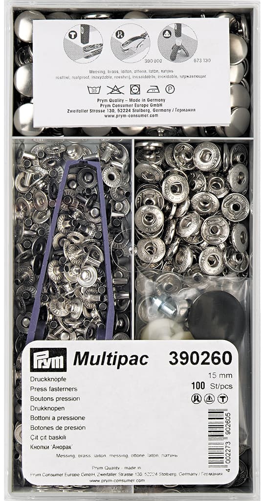 Кнопки Prym Anorak серебристый 15мм (multipac, 100шт)