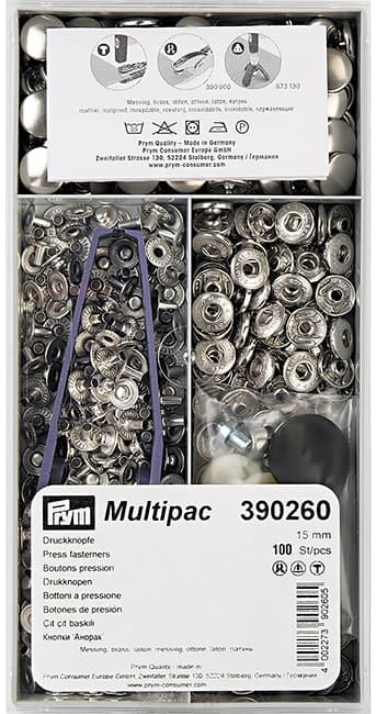 Кнопки Prym Anorak серебристый 15мм (multipac, 100шт)