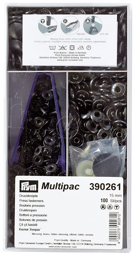 Кнопки Prym Anorak черный 15мм (multipac, 100шт)