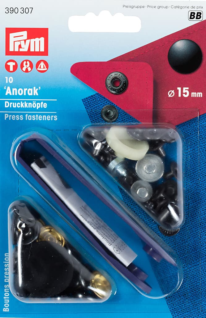 Кнопки "Anorak Color" черный 15мм (10шт)