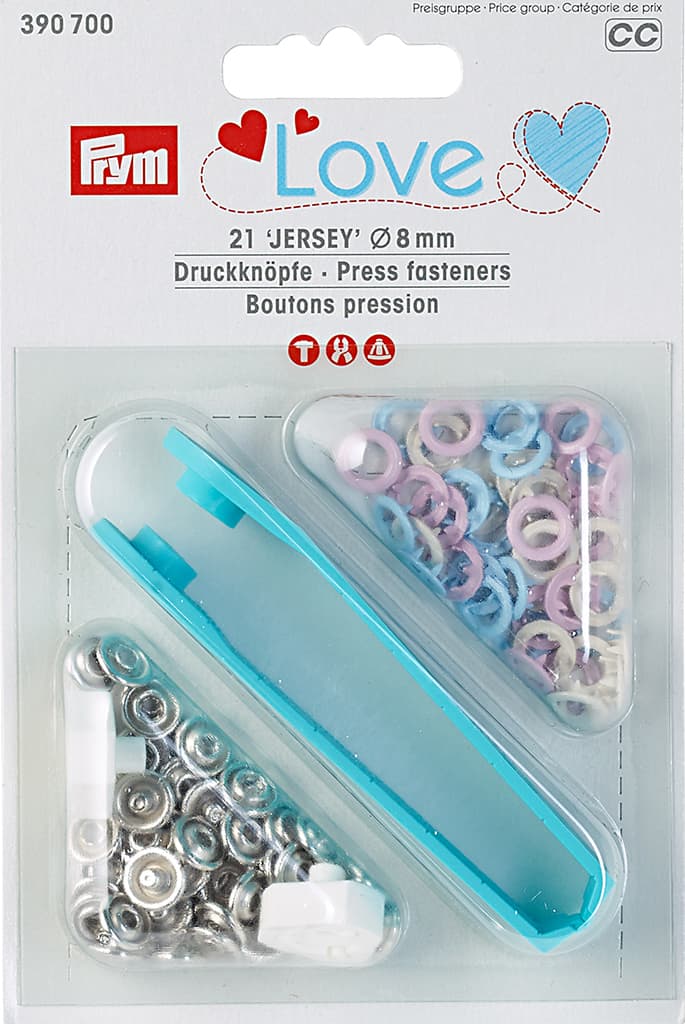 Кнопки Prym Love Jersey кольцо 8мм (21шт), розовые, голубые, жемчужные
