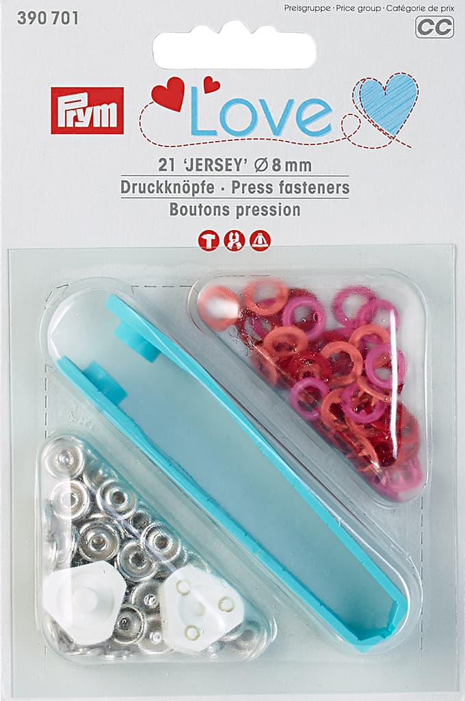 Кнопки Prym Love Jersey кольцо 8мм (21шт), красные, оранжевые, розовые