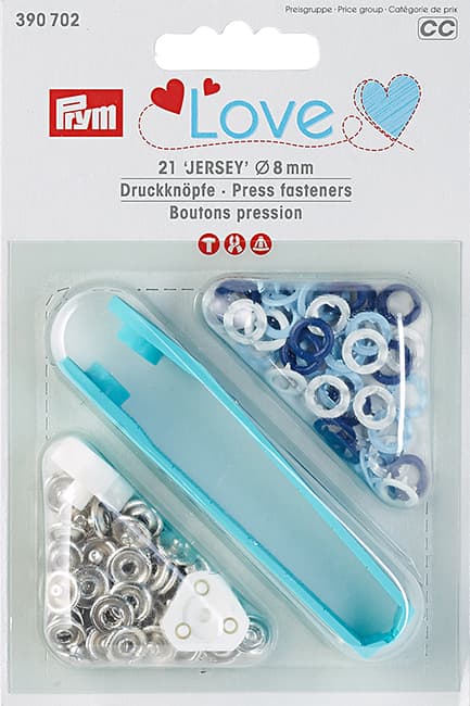 Кнопки Prym Love Jersey кольцо 8мм (21шт), синие, голубые, белые undefined