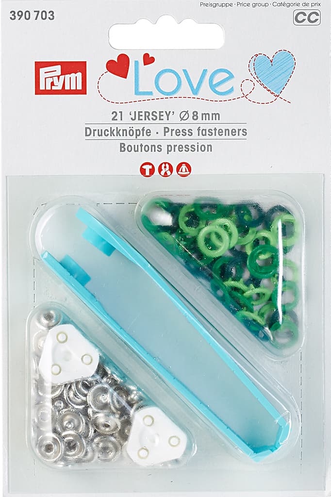 Кнопки Prym Love Jersey кольцо 8мм (21шт), салатовые, зеленые, темно-зеленые