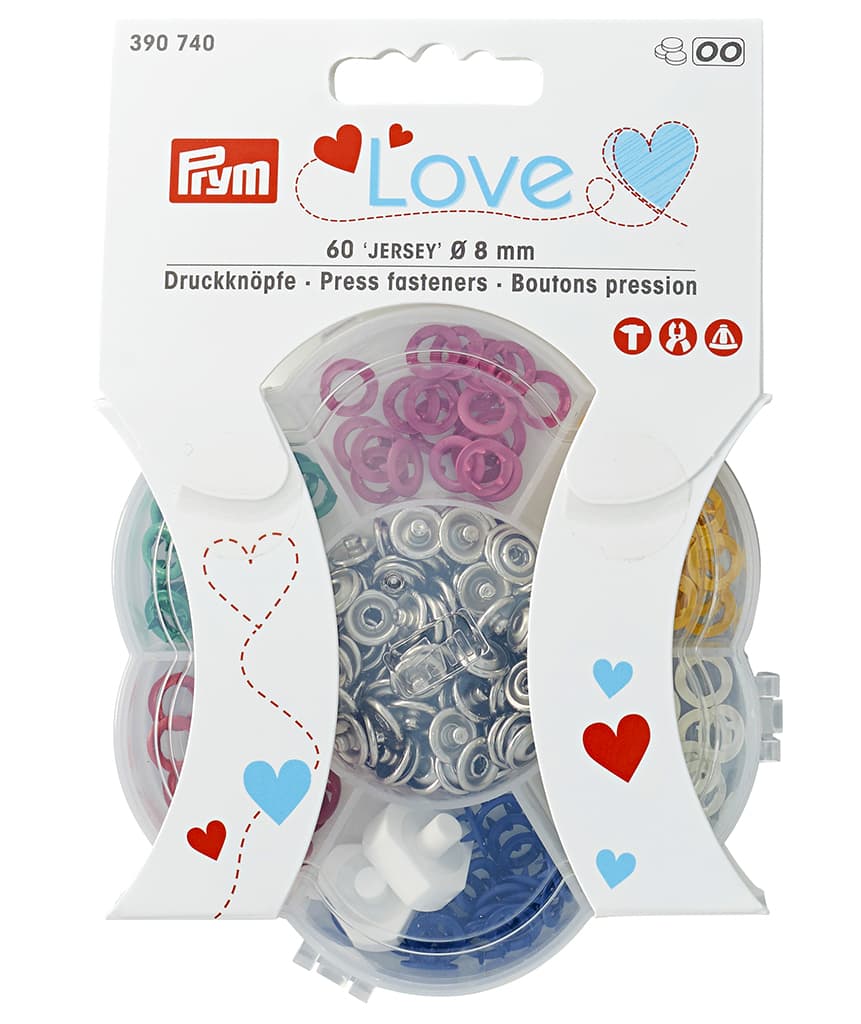 Набор кнопок Prym Love Jersey в пластиковой коробке, кольцо 8мм, 6 цветов