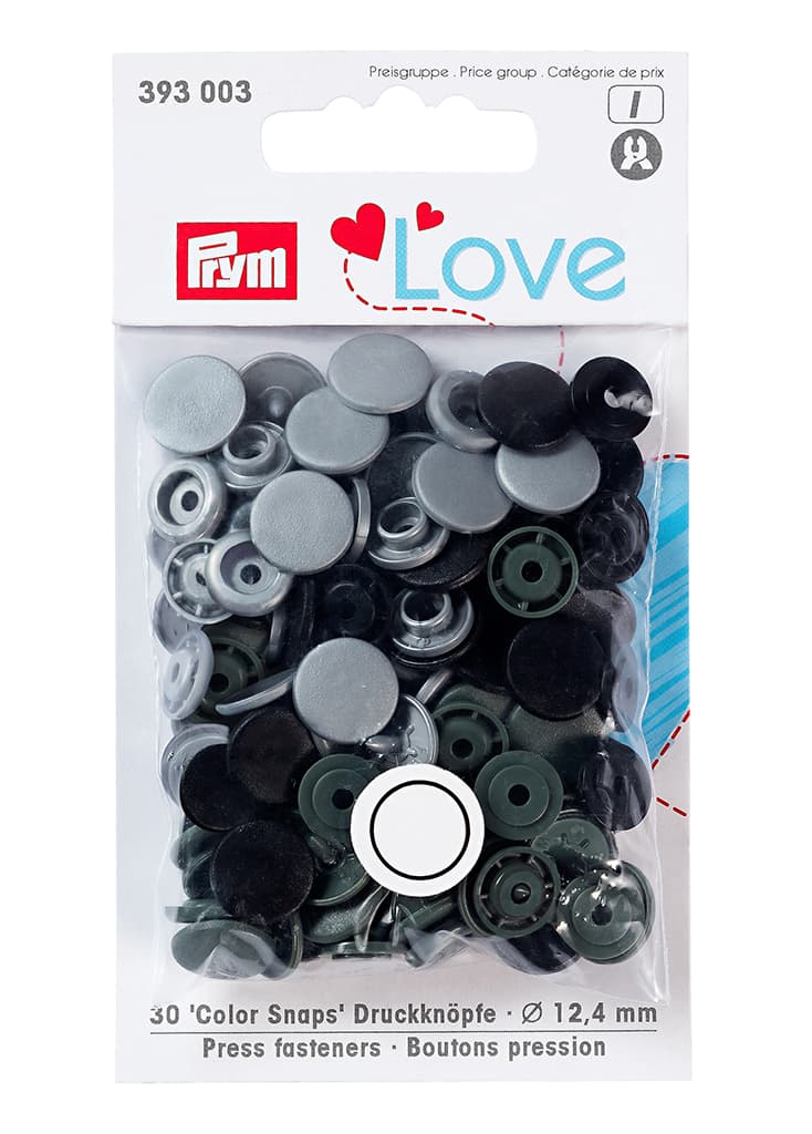 Кнопки Prym Love  "Color Snaps" круглые светло-серые, темно-серые, черные