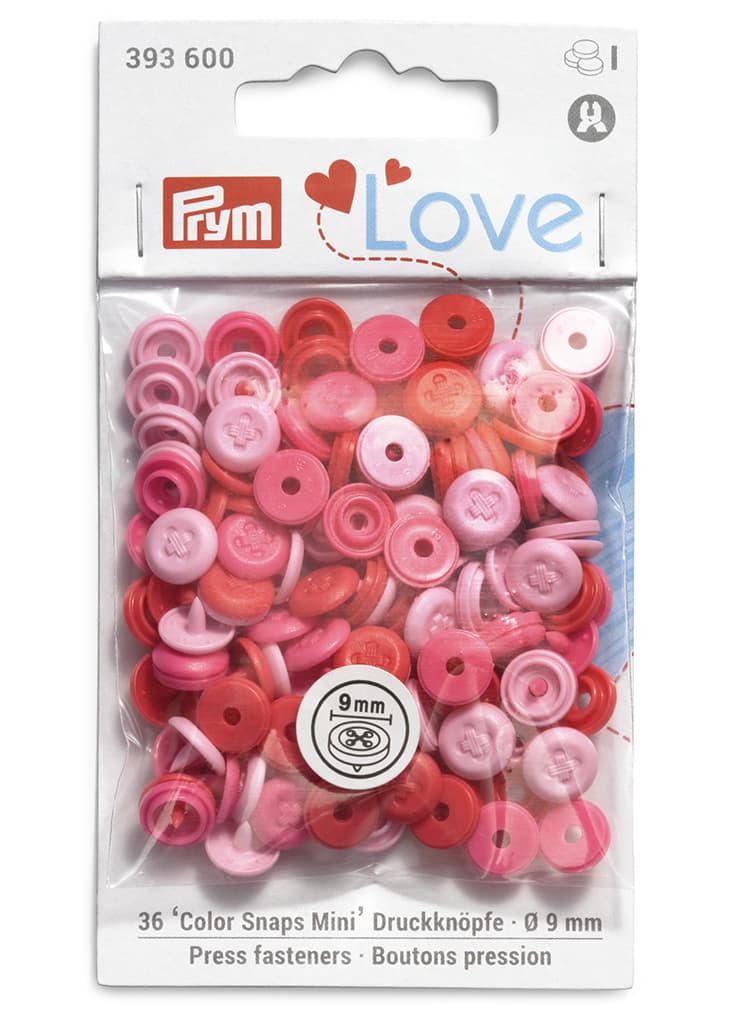 Кнопки Prym Love  "Color Snaps Mini" 9мм, круглые с имитацией стежка, розовые, красные