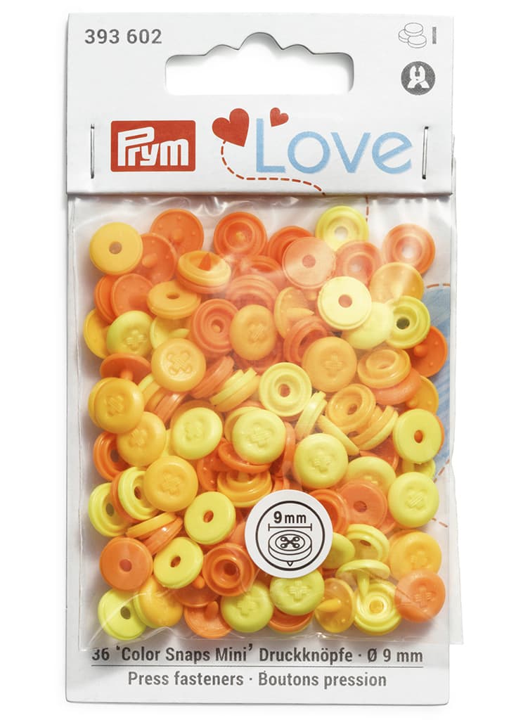 Кнопки Prym Love  "Color Snaps Mini" 9мм, круглые с имитацией стежка, желтые, оранжевые