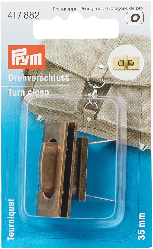 Поворотный замок для сумки 35х17мм цвета состаренной латуни