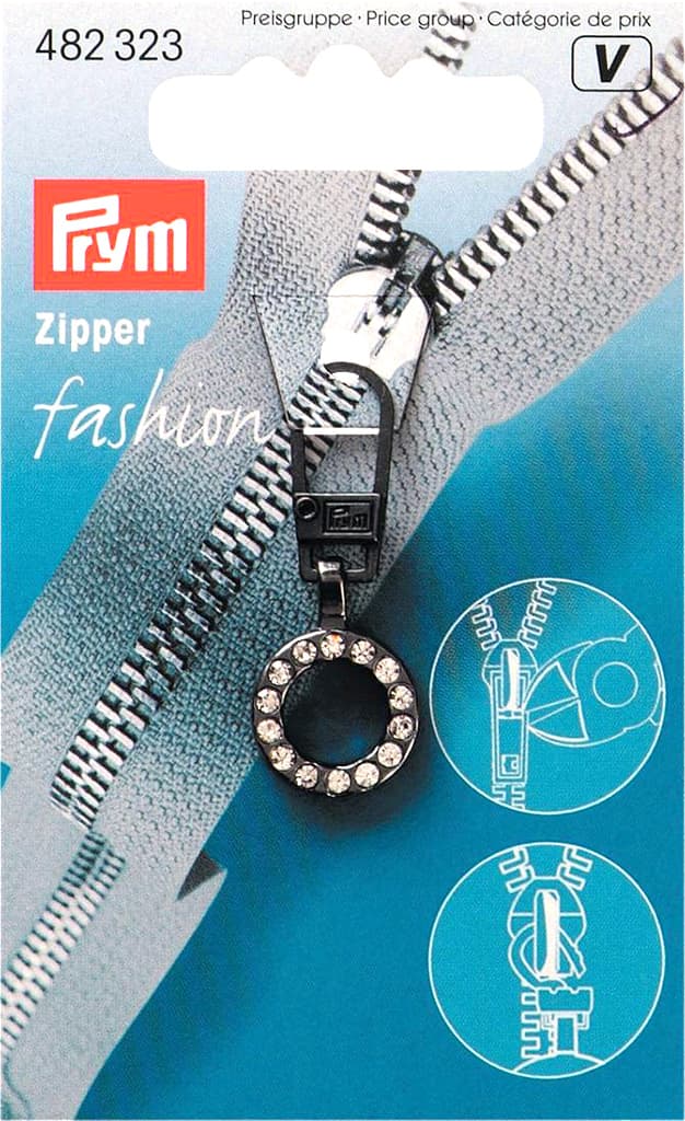 Язычок для молнии с карабином темный круглый "Страз"