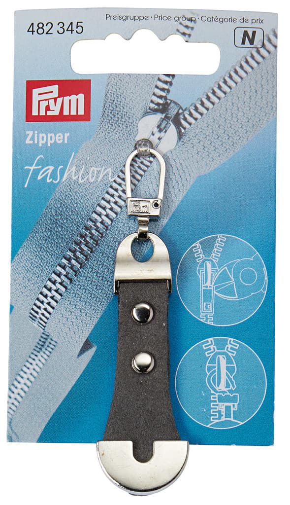 Язычок для молнии с карабином кожаный серый с металлом