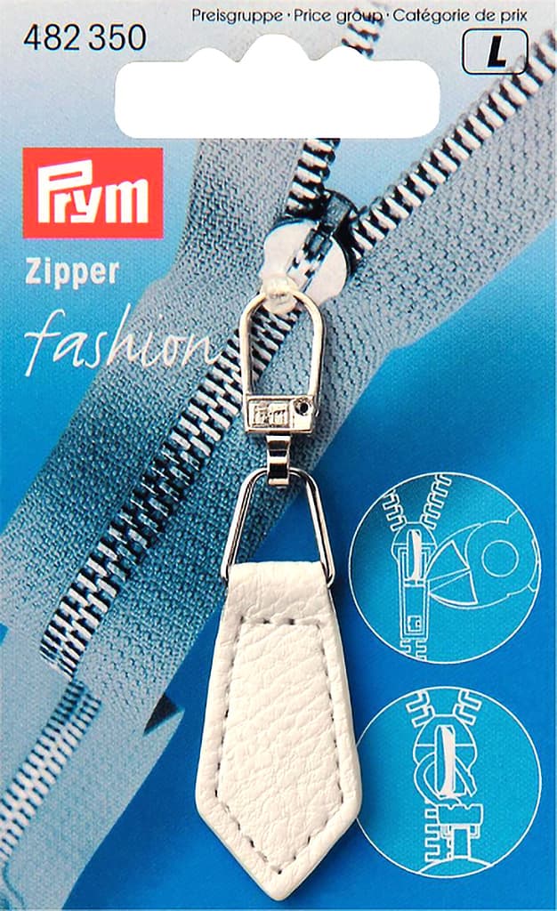 Язычок для молнии с карабином белый кожаный