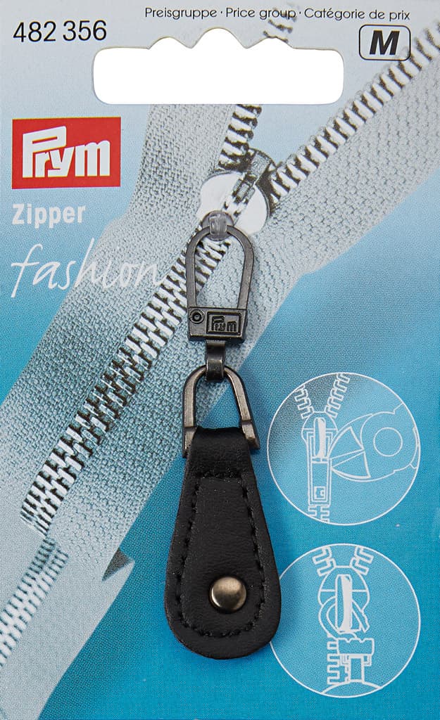 Язычок для молнии с карабином черный кожаный