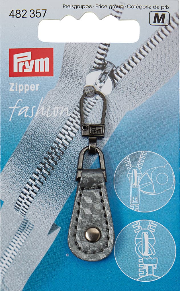 Язычок для молнии с карабином серый кожаный