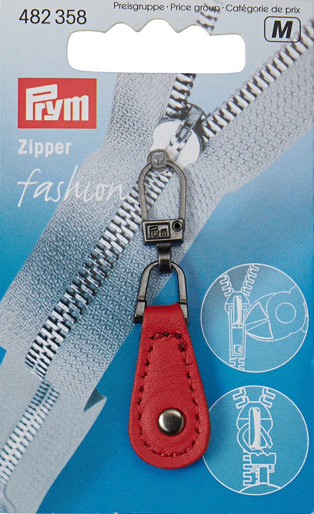 Язычок для молнии с карабином красный кожаный