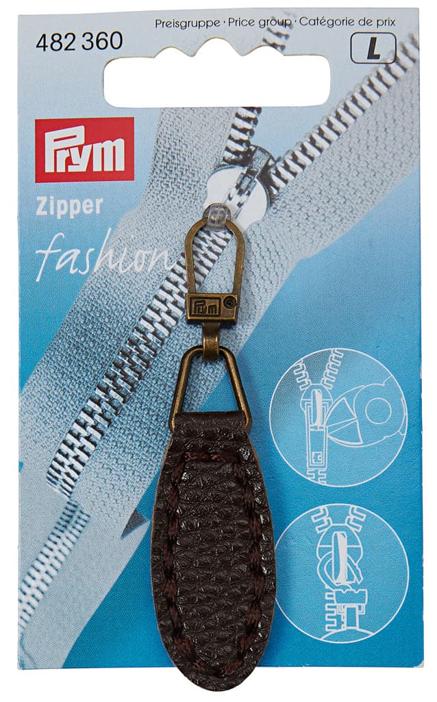 Язычок для молнии с карабином темно-коричневый кожаный овальный