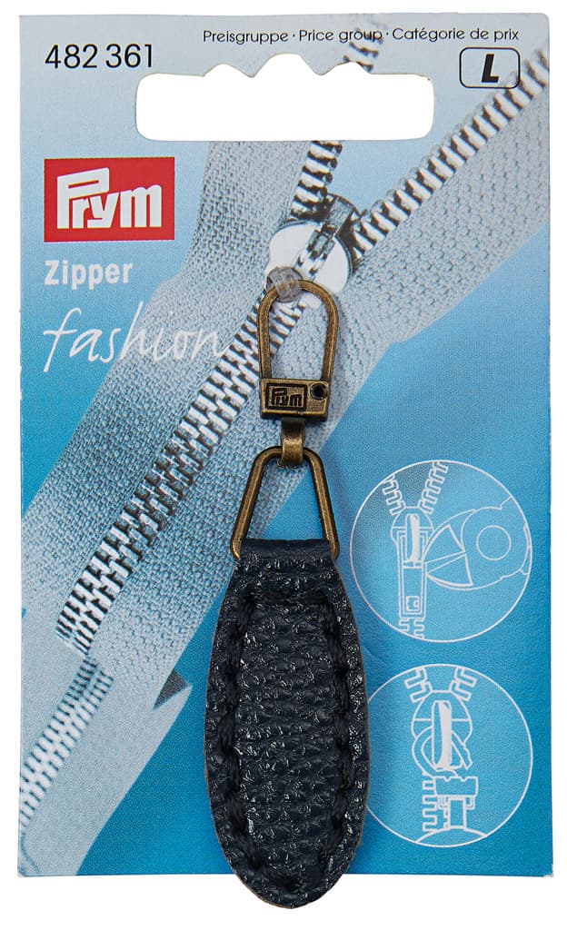 Язычок для молнии с карабином темно-синий кожаный овальный