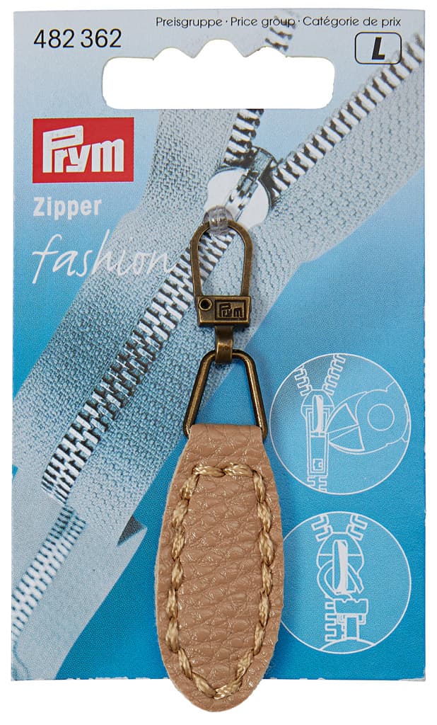 Язычок для молнии с карабином бежевый кожаный овальный