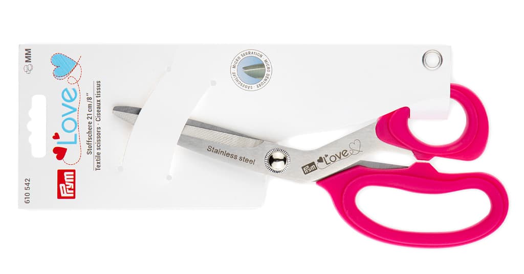 Ножницы раскройные Prym Love 21см с микрозубьями для тонких тканей, розовые - №1