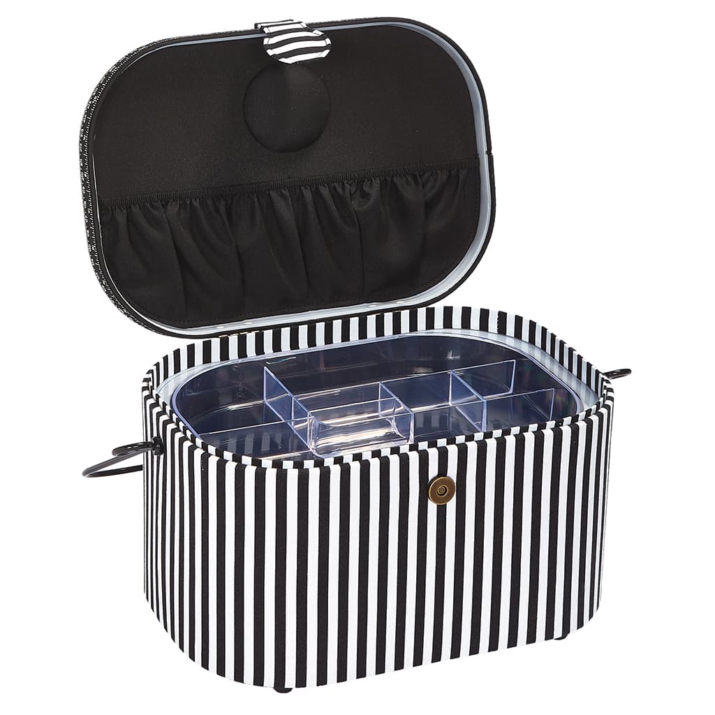 Шкатулка, обтянутая тканью, овальная (30х20,5х19), черно-белая полоска - №2